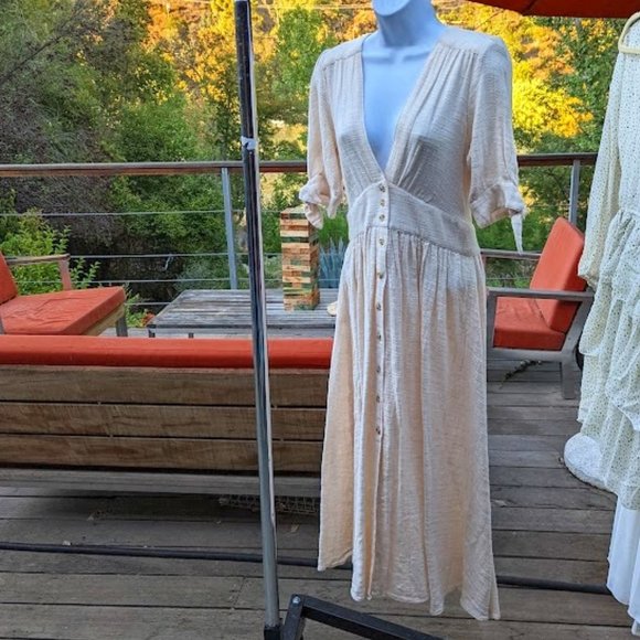 Free People Dresses & Skirts - Free People Soft Cotton Tie-Sleeve Figure-Flattering Midi Dress Size Small